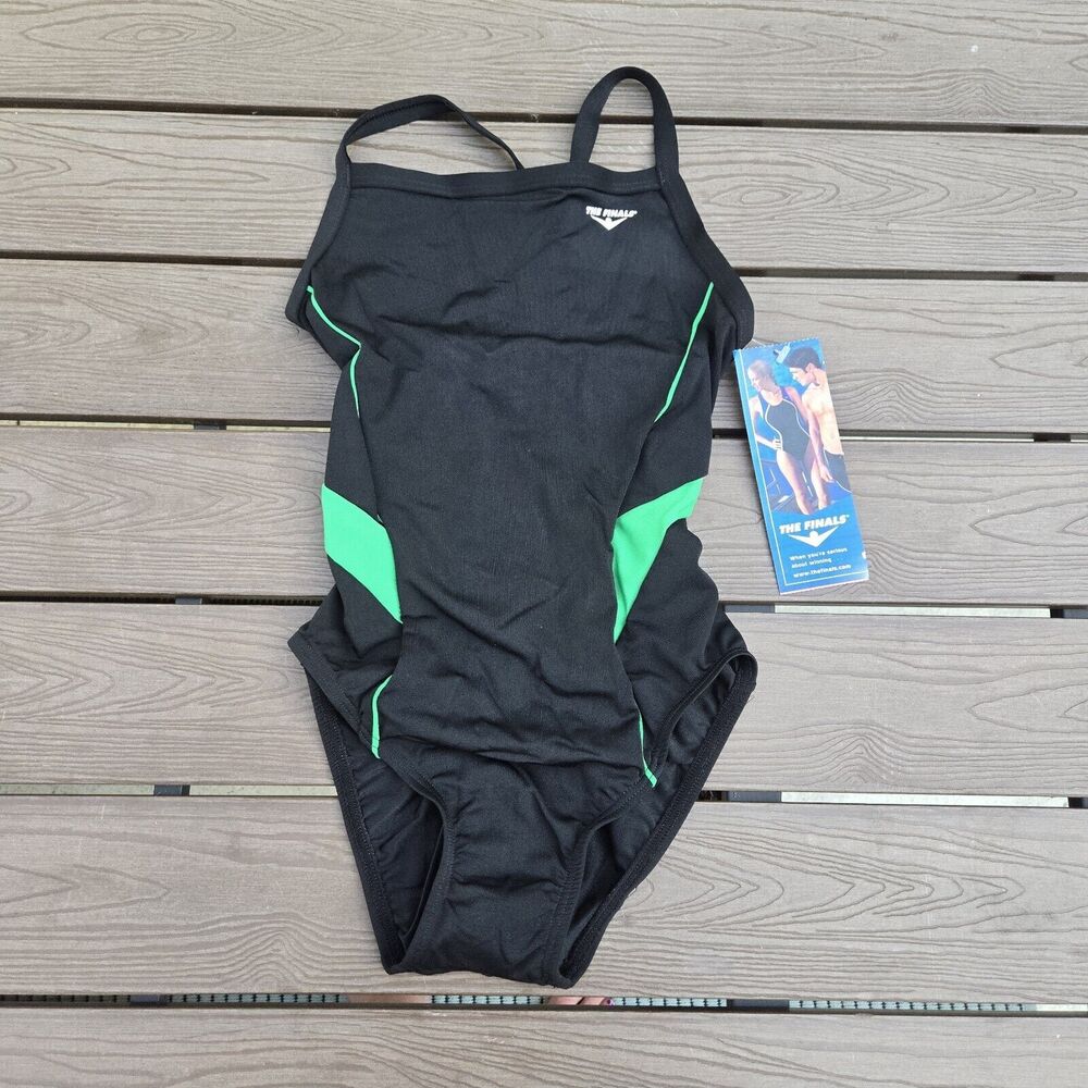The Finals Women Girls  Butterfly Back 1pc Swimsuit Green/ Black - Size 26